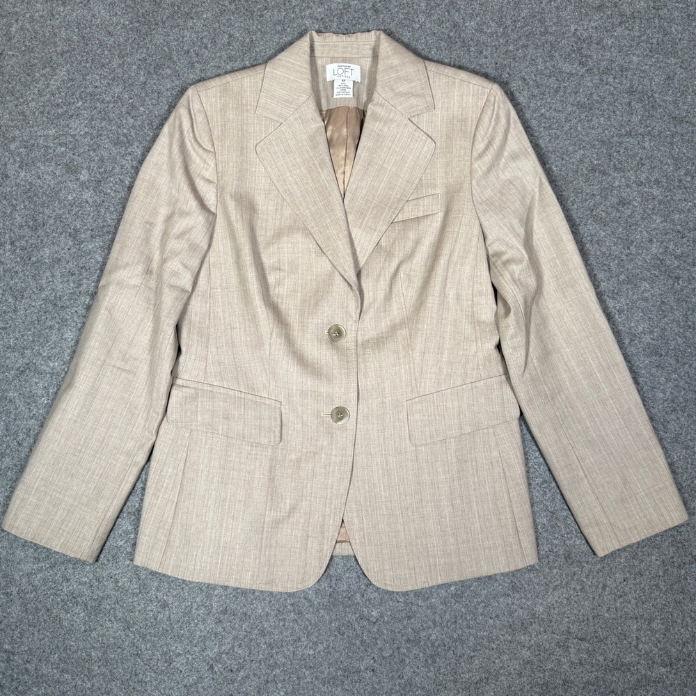 Ann Taylor Loft Petites Tan Pinstripe Wool Blend Blazer Jacket Size 6P